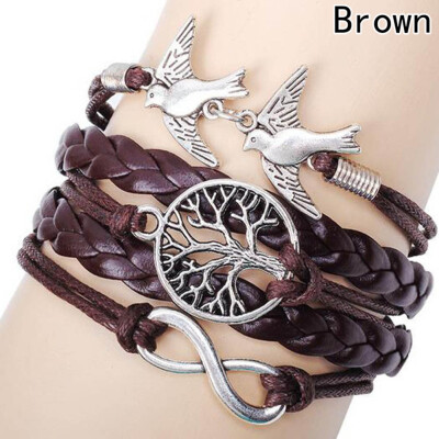 

New Fashion Women Men Vintage Punk Handmade Bracelets Silver Bird Tree of Life Multilayer Woven Bracelet Jewelry Gifts