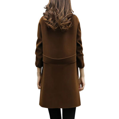 

Women Winter Solid Color Lapel Double-breasted Casual Long Sleeve Warm Wool Slim Coat