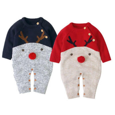 

Xmas Baby Kids Bodysuit Infant Romper Sweater Jumpsuit Boy Girl Deer Knitwear US