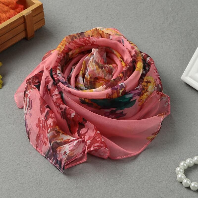 

New Fashion Women Chiffon Scarf Special Print Contrast Color Long Thin Shawl Pashmina