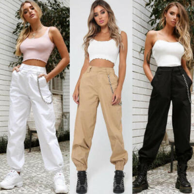 

Women High Waist Harem Pants Elastic Waist Trousers Casual Cool Chain Sport Pant