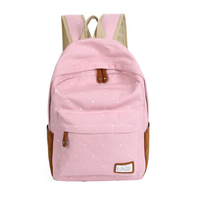 

Tailored Double-Shoulder Girls Canvas Dots Schoolbag Students Backpacks  PP