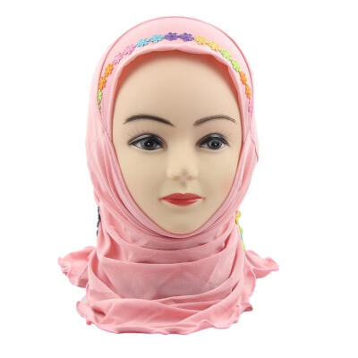 

Kids Girls Muslim Headscarf Crystal Linen Soft Children Wrap Cap Scarves