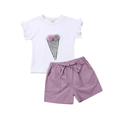 

Fashion Toddler Baby Girl Ice Cream T-shirt Tops Shorts Pants Outfit Set Clothes