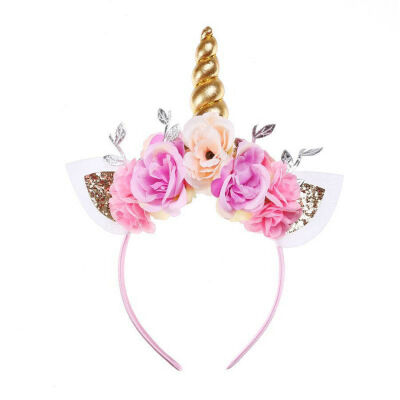 

Unicorn Horn Kids Flower HairBand Headband Party Fancy Dress Cosplay Costume