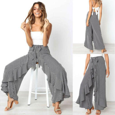

Womens Boho Loose Wide Leg Pants Palazzo High Waist Casual Yoga Long Trousers