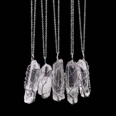 

Gemstone Crystal Tree Life Hexagon Rainbow Stone Pendant Necklace for Women Men
