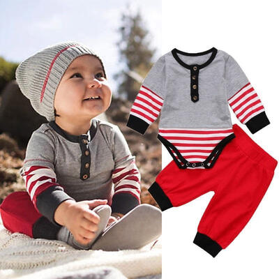 

Christmas Newborn Baby Boys Stripe Top Romper Pants Outfits Set Clothes