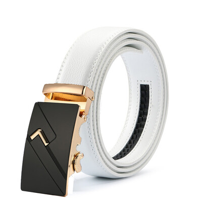 

Fashion White Belt Designer Belts Men High Quality Fashion Geometric Metal Automatic Buckle Genuine Leather Luxury Brand Belt