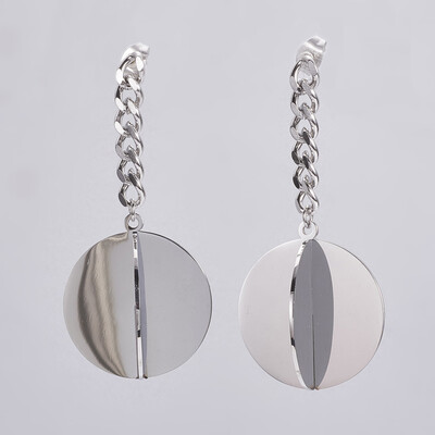 

304 Stainless Steel Dangle Stud Earrings with Curb Chains Stainless Steel Color 54mm Pin 08mm
