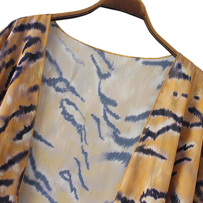 

New Women Chiffon Kimono Cardigan Floral Leopard Print Asymmetric Boho Loose Outerwear Beachwear Bikini Cover Up