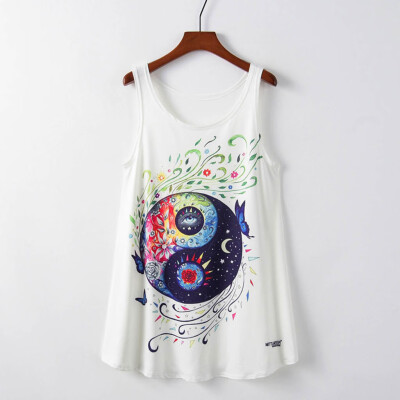 

Starmoon Women Printed Sleeveless long Section Of the Large Shirt Tide T Top Vest