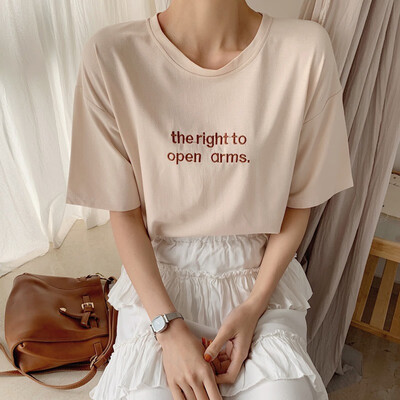 

T Shirt Women Long T shirts Letter Print Short sleeve Summer Girls Loose Femme Top Tshirt Plus size Lady shirt Solid Basic