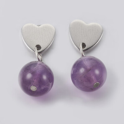 

Natural Amazonite Beads Ear Studs with 304 Stainless Steel Findings Heart&Round 20mm Pin 07mm