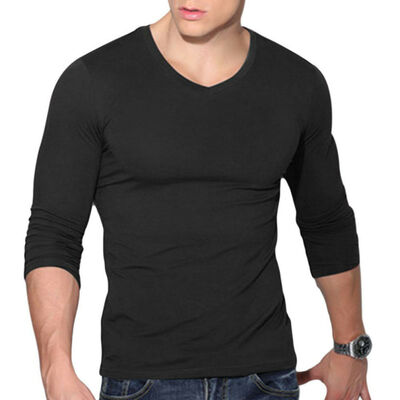 

Mens V Neck Long Sleeve T-Shirt Slim Fit Casual Solid Color Basic Tee Shirts