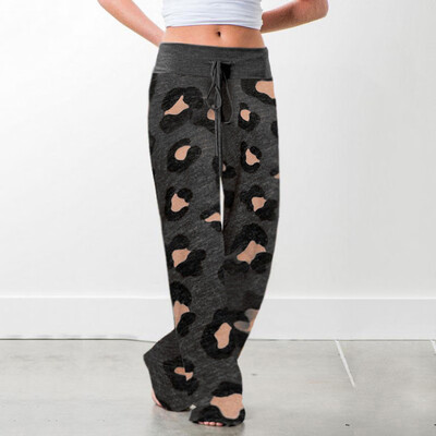 

Women Ladies Summer Leopard Prints Drawstring Wide Leg Pants Leggings