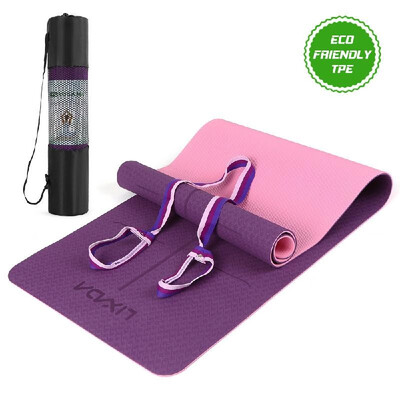 

Lixada Non Slip Yoga Mat Certified TPE Eco Friendly Lightweight Pilates Exercise Mat with Body Alignment Lines Carrying Strap for