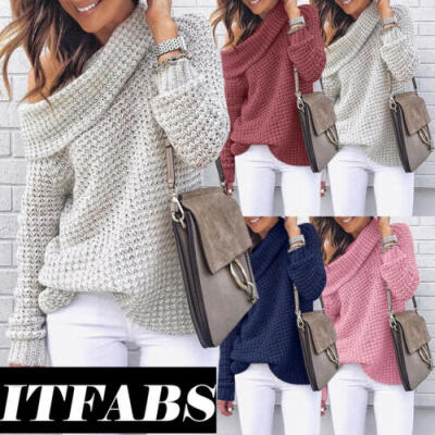 

Women Loose Knit Pullover Jumper Sweater Off Shoulder Long Sleeve Knitwear Top