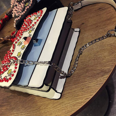 

Fashion Women Embroidery Crossbody Bag Messenger Bag Rivet Shoulder Bag PU Leather Bag BlackWhite