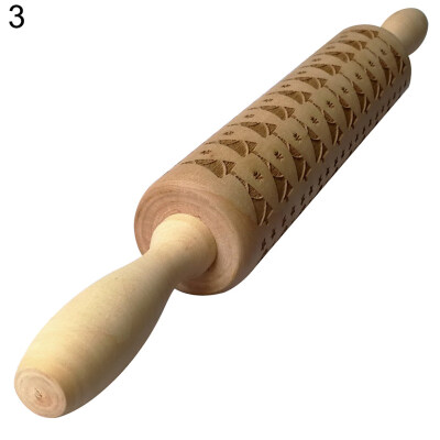 

Christmas Engraved Elk Tree Snowflake Gift Emboss Rolling Pin Baking Tool Roller