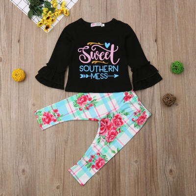 

Toddler Kids Baby Girl Letter Long Sleeve Tops Shirt Pants Outfits Clothes