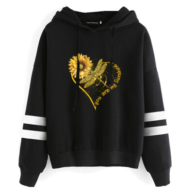 

2019 New Autumn Winter Fashion Women Hoodie Casual Sunflower Print You Are My Sunshine Letter Print Hooded Sweatshirt