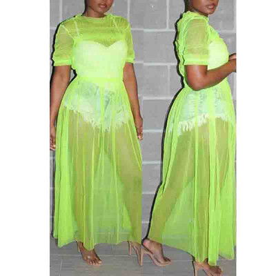 

Women Swimwear Swimsuit Cover Up Lace Fishnet Long Beach Casual Party Dress