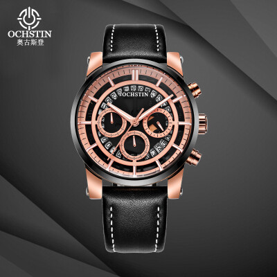 

Augustus OCHSTIN multi-function three-eye calendar multi-function leather mens watch mens watch