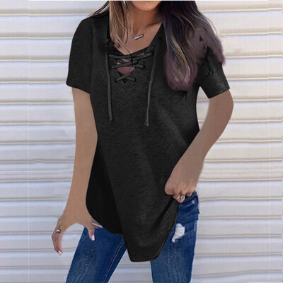 

Nomeni Women V Neck StrapShort Sleeve T-Shirt Top Autumn Blouse