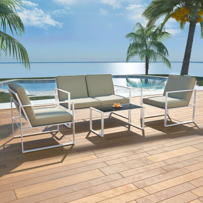 

4 Piece Garden Lounge Set with Cushions Steel White