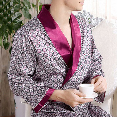 

Mens Satin Silk Summer Pajamas Kimono Bathrobe Robe Dressing Gown Pjs Loungewear