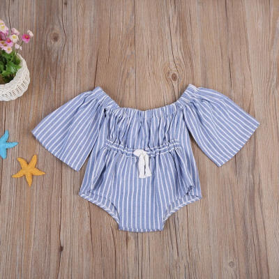 

Toddler Baby Kids Girl Striped Off-Shoulder Romper Jumpsuit Clothes Sunsuit 0-4T