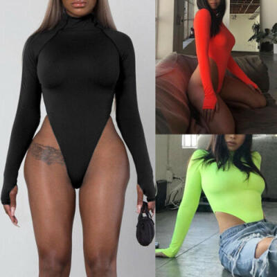 

Women Sexy Jumpsuit Bodycon Bodysuit Leotard Top Romper Blouse Long Sleeve Shirt