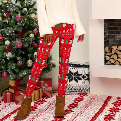 

Christmas Pants Tricolor Slim Fit Christmas Print Casual Tights Keep Warm Pencil Pants For Women Christmas