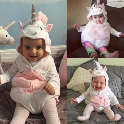 

Costume Newborn Baby Girls Unicorn Romper Jumpsuit Jumper Outfits Hooded Clothes