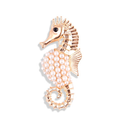 

Fashion Animal Series Pearl Seahorse Brooch Sea Horse Brooches Broach Pins Vintage Jewelry Bouquet