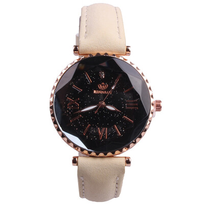 

Simple ladies quartz watch belt starry dial