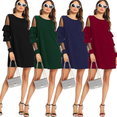 

Women Long Sleeve Shirt Dress Casual Loose Top Ladies Short Dresses Sundress UK