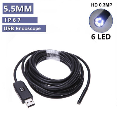 

03MP Waterproof 55mm USB Inspection Camera Borescope Endoscope for Android Snake Scope 6pcs LED 5M Cable