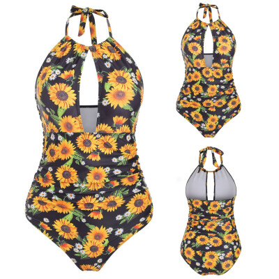 

Roseonmyhand Womens One Piece Sunflower Swimwear Backless Tummy Control Monokini Swimsuits