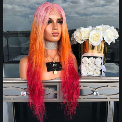 

〖Follure〗Natural Curly Lace Front Synthetic Wig Fashion Women Rainbow Color Long Wigs