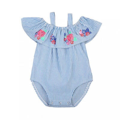 

Cute Newborn Baby Girl Floral Clothes Off shoulder Cape Collar Striped Romper Jumpsuit One Pieces Sunsuit Kids Clothing Outfit