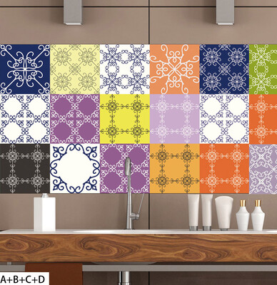 

〖Follure〗4pc Color matching Pattern Wall Stickers DIY Tile Sticker Home Decor Supplies