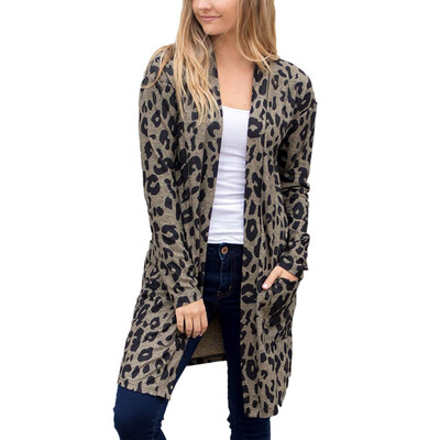 

Roseonmyhand Women Long Sleeve Leopard Print Pocket Fashion Coat Blouse T-Shirt Cardigan Top