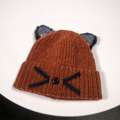 

Tailored Women Fashion Keep Warm Cat Ear Winter Hats Knitted Wool Hemming Hat