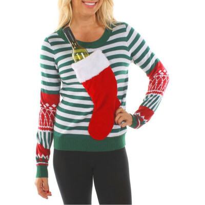 

Christmas Sweater For gift Santa Elf Funny Pullover Womens Sexy Slim Socks Patchwork Sweaters Tops Autumn Winter Clothing