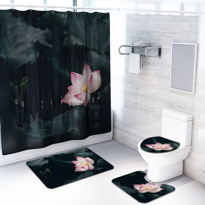 

〖Follure〗Creative Flower Shower Curtain Floor Mat Four-piece Bathroom Mat Set