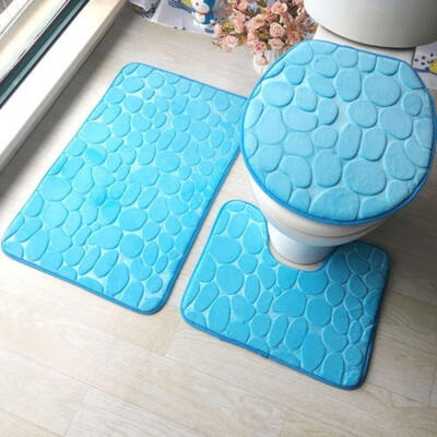 

3Pcs Bathroom Mat Set Toilet Cover Pedestal Rug