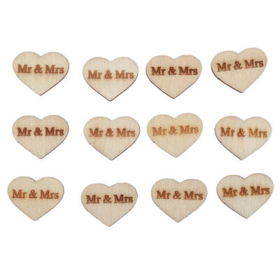 

50pcs Mr & Mrs Wooden Love Heart Wedding Table Scatter Decoration Crafts