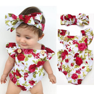 

Newborn Infant Toddler Baby Girls Clothes Flower Floral Jumpsuit Romper Bodysuit Headband Outfits Set